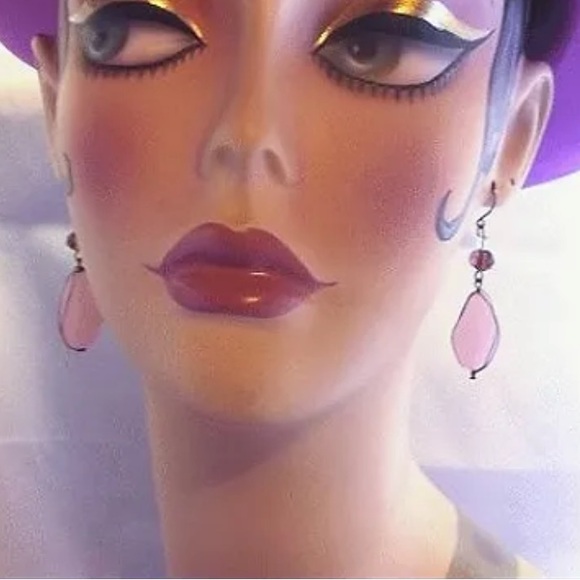 1970s Pink Quartz Pierced Earrings with Crystal Rondelles - Picture 2 of 5